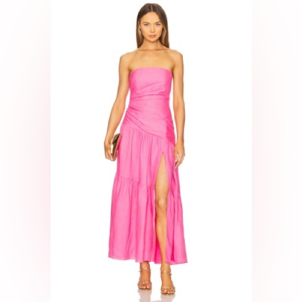 Yumi Kim Katrina Strapless Midi Dress in Pink Linen size M NWOT - Picture 1 of 11